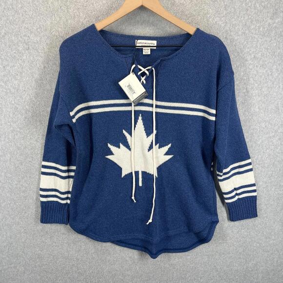 Parkhurst Sweaters - Parkhurst Cotton Country Canada Sweater Womens XS Maple Leaf Pullover Lace-Up